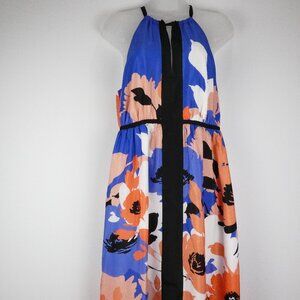 Susana Monaco Floral Print Split Front Blue Coral Maxi Dress Size 10 NEW